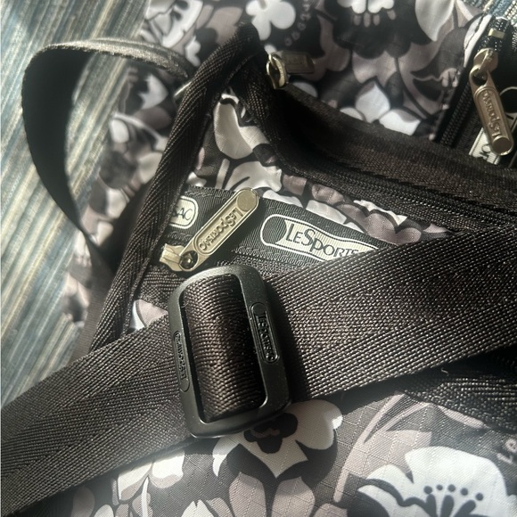 LeSportsac Deluxe Everyday Bag Black and White Shadow Blossom Floral Print - Picture 7 of 8